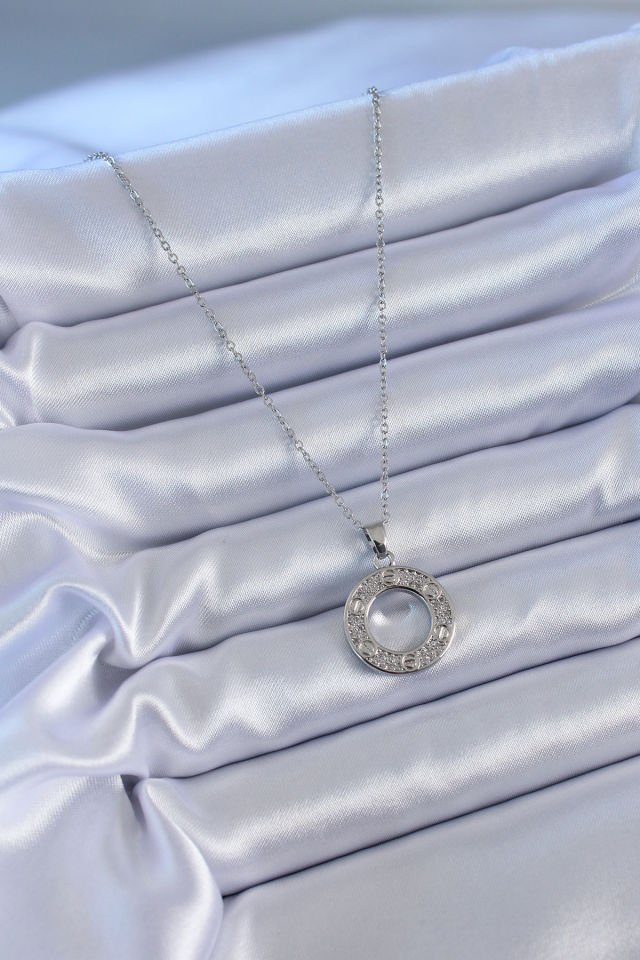316L Çelik Gümüş Renk Zirkon Taşlı Cartier Model Kadın Kolye