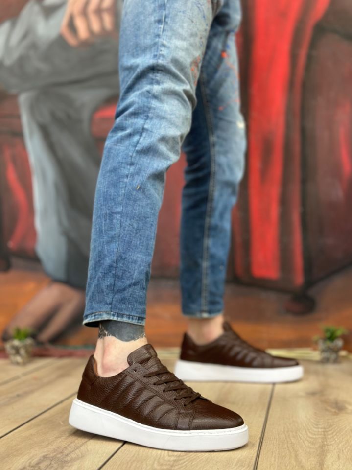 BA0348 İçi Dışı Hakiki Deri Bağcıklı Kahverengi Casual Erkek Ayakkabı