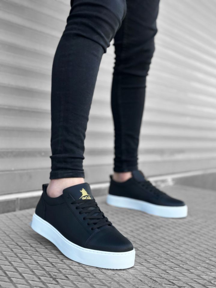 BA0104 Bağcıklı Siyah Cilt  Spor Klasik Erkek Ayakkabı