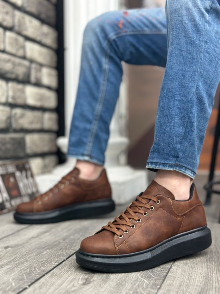 BA0547 BOA Kalın Yüksek Taban Taba Siyah Bağcıklı Spor Erkek Ayakkabı