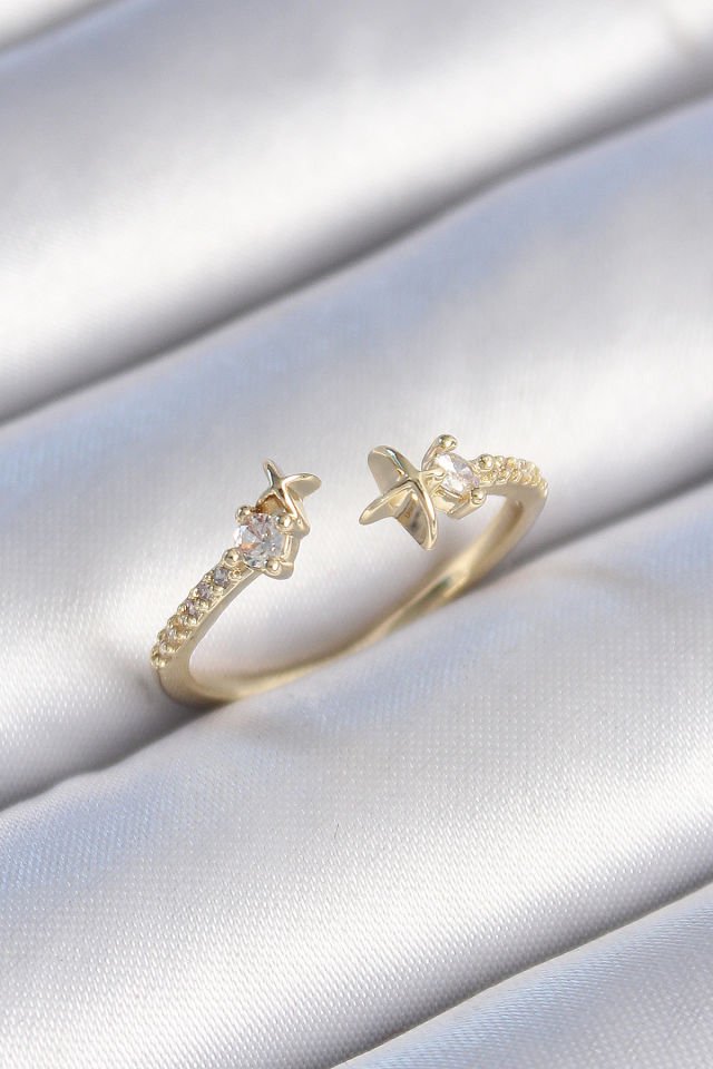 Gold Zirkon Taşlı Kadın Yüzük - Yıldız Model