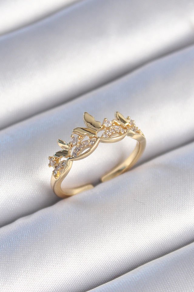 Gold Zirkon Taşlı Kadın Yüzük - Kelebek Model