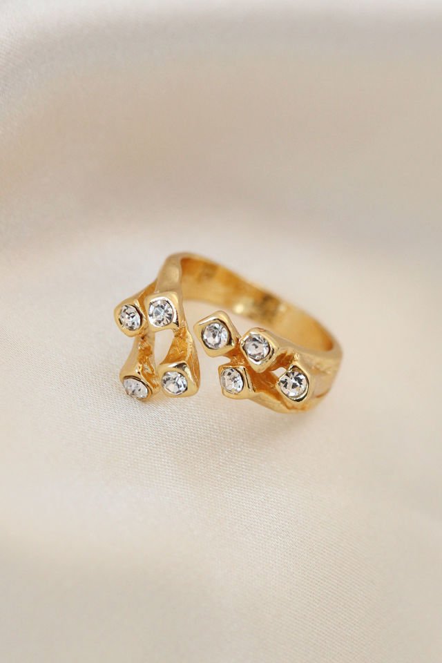 Ayarlamalı Gold Metal Kare Zirkon Taşlı Yüzük