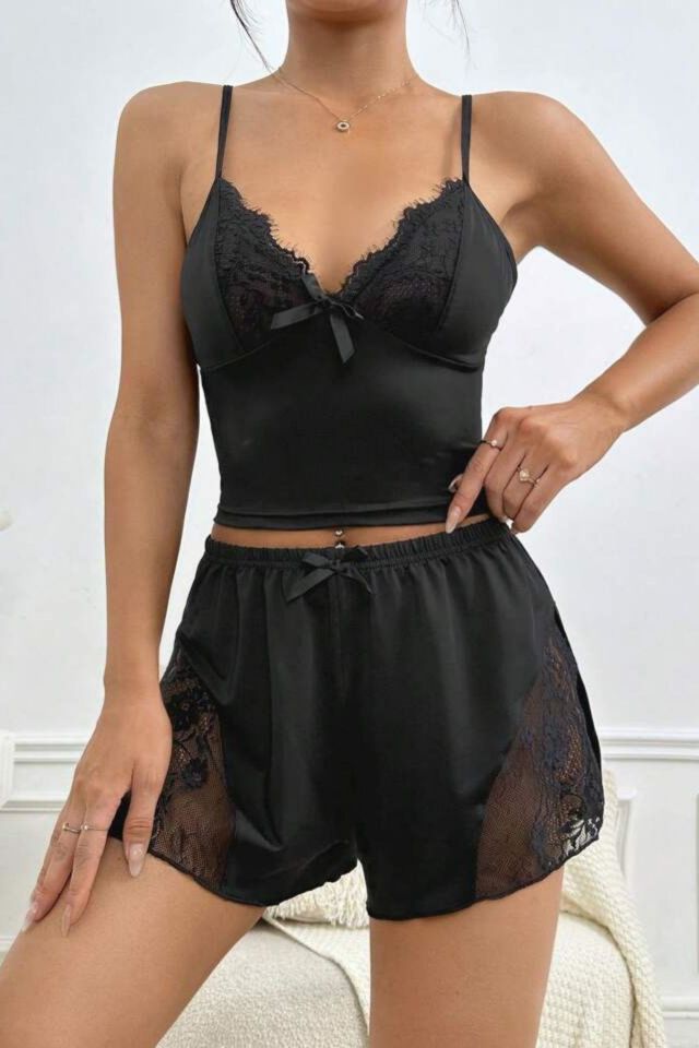 Bella Notte Siyah Yırtmaçlı Şort Takım PR7515