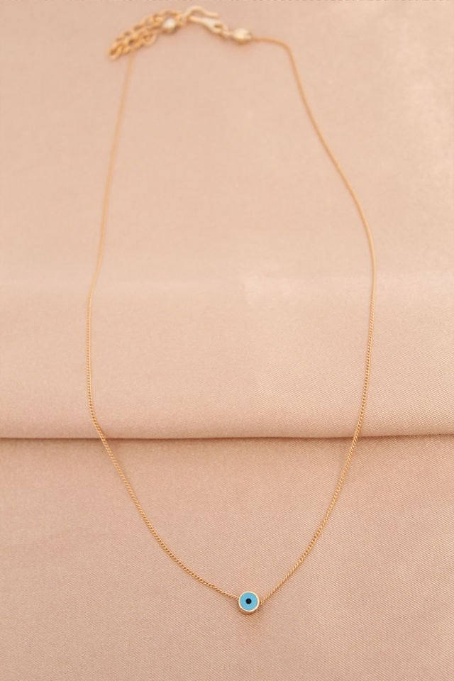 Gold Renk Metal Minimal Nazar Boncuğu Kolye