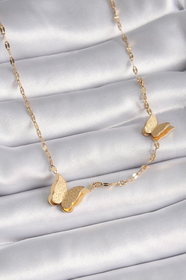 Gold Simli Kelebek Kolye