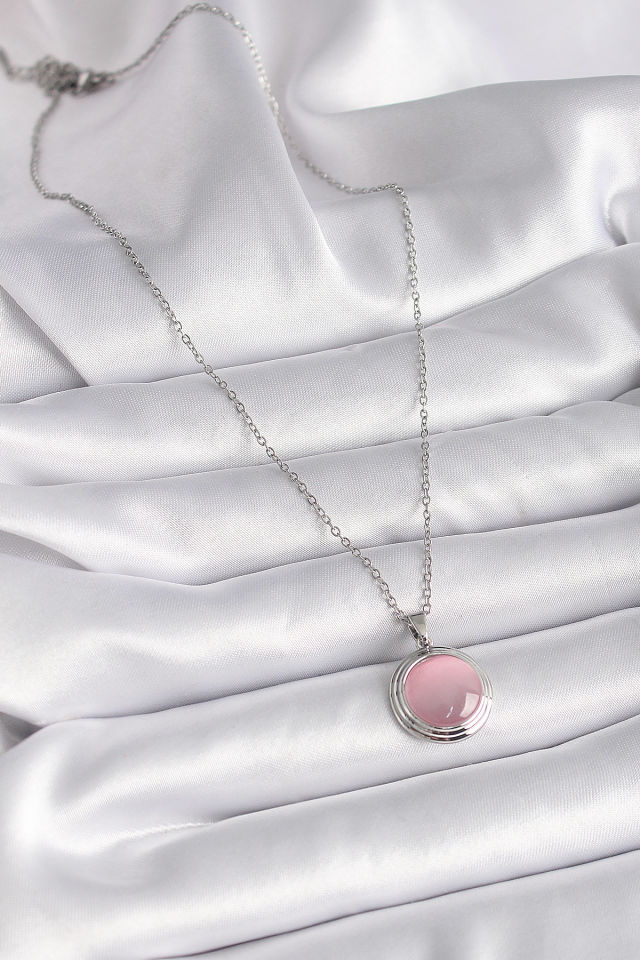 Gümüş Pembe Sedefli Daire Kolye