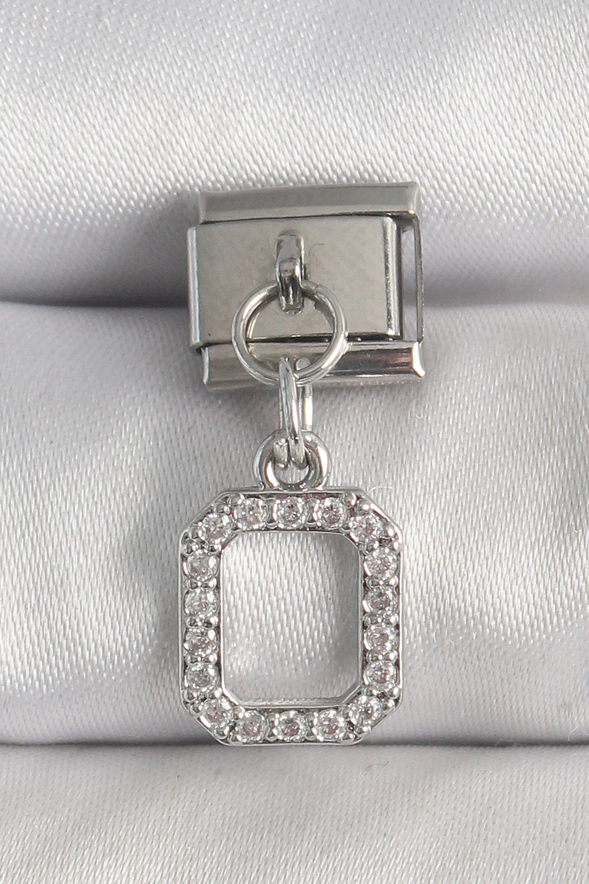 316L Çelik Gümüş Renk Sallantı Zirkon Taşlı Kare Model Nomination Charm