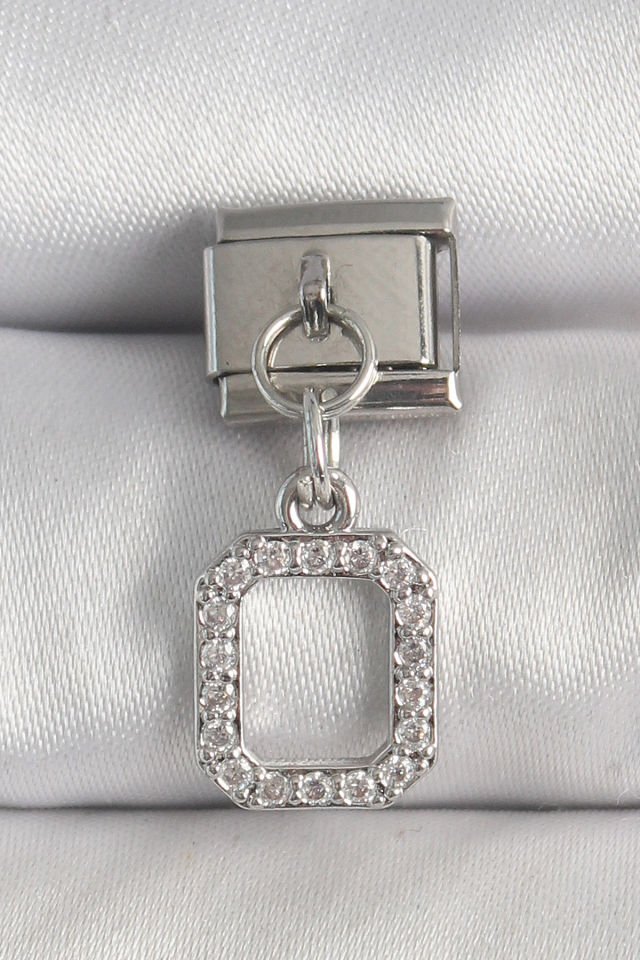316L Çelik Gümüş Renk Sallantı Zirkon Taşlı Kare Model Nomination Charm