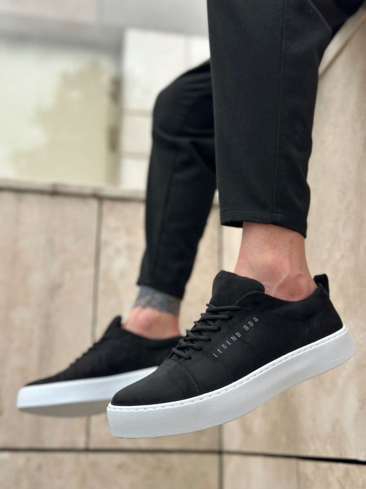 BA0104 Bağcıklı Siyah Süet Beyaz Taban Spor Klasik Erkek Ayakkabı