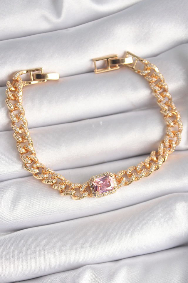 Gold Pembe Kare Zirkon Kadın Bileklik - VIP Seri