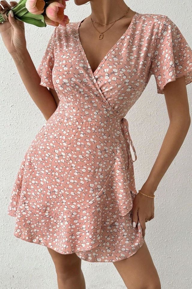 Bella Notte Pembe Yazın Rüyası Mini Elbise E-5503
