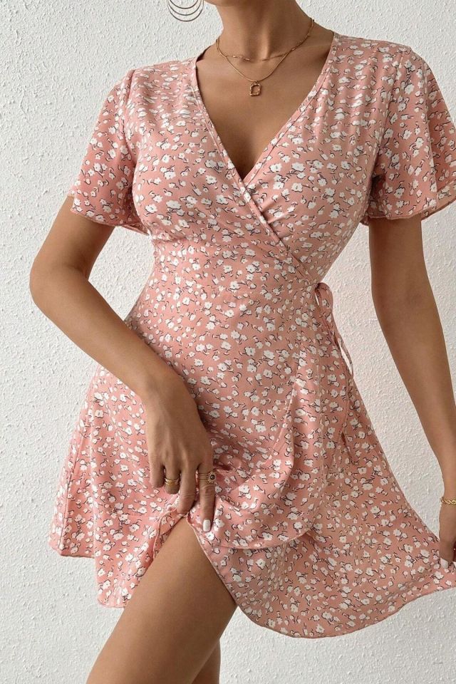 Bella Notte Pembe Yazın Rüyası Mini Elbise E-5503