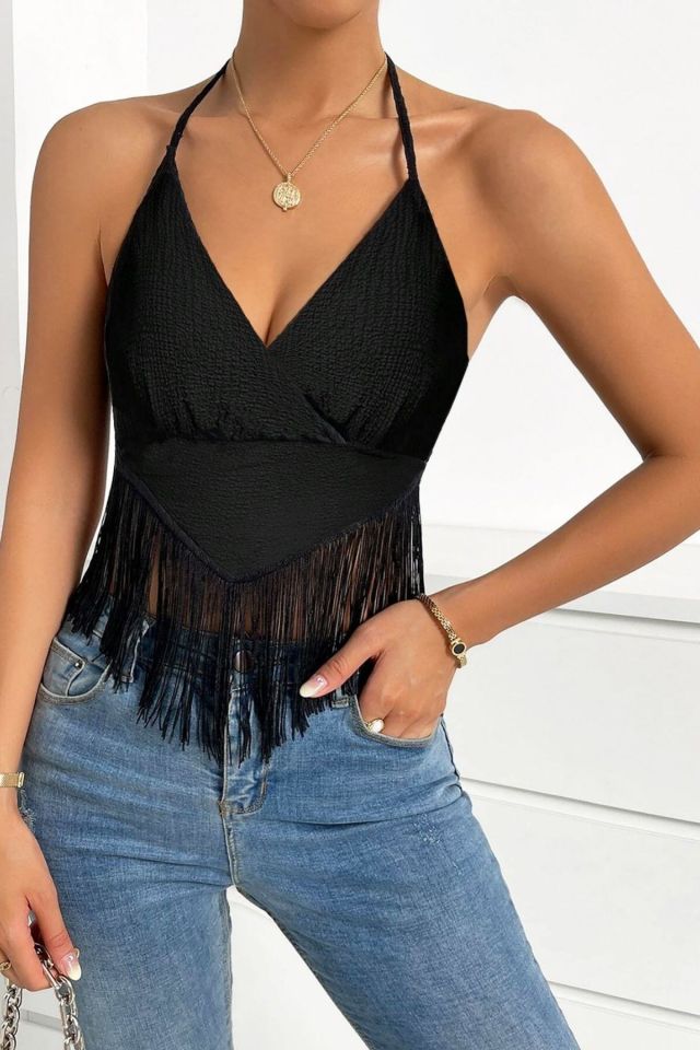 Bella Notte Siyah Fransız Model Püsküllü Crop B-5507