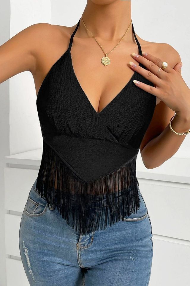 Bella Notte Siyah Fransız Model Püsküllü Crop B-5507