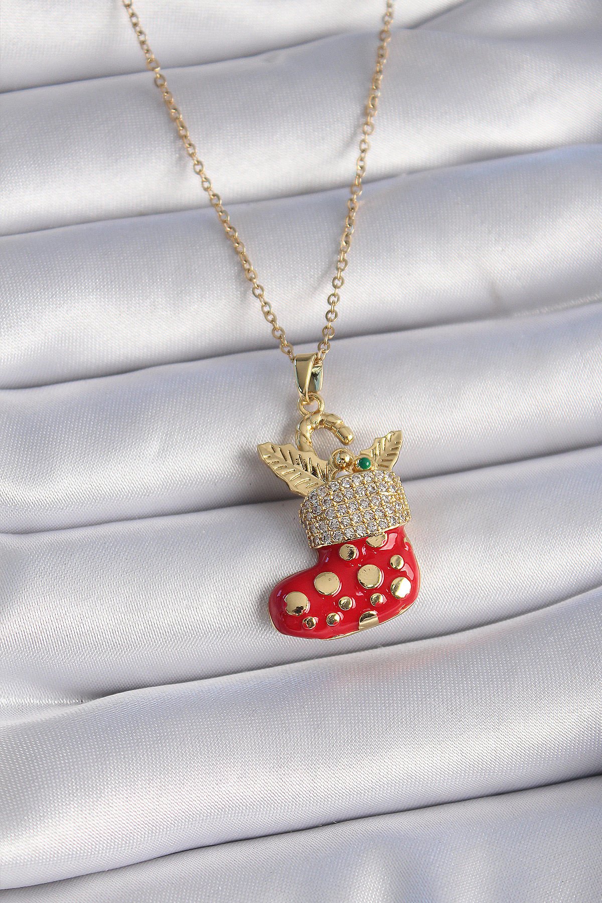 Gold Noel Çorabı Kolye - 316L Çelik