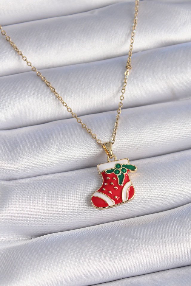Gold Yılbaşı Noel Çorabı Kolye - 316L Çelik