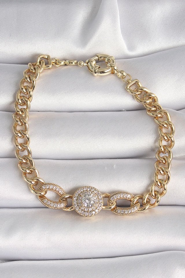 Gold Zirkon Taşlı Zincir Kadın Bileklik - Xuping VIP Exclusive Seri