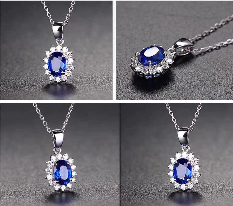 925 Ayar Safir Lüks Kubik Zirkon Elmas Taşlı Kolye
