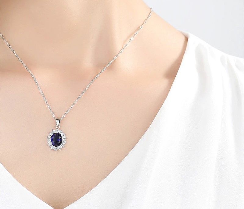 925 Ayar Safir Lüks Kubik Zirkon Elmas Taşlı Kolye