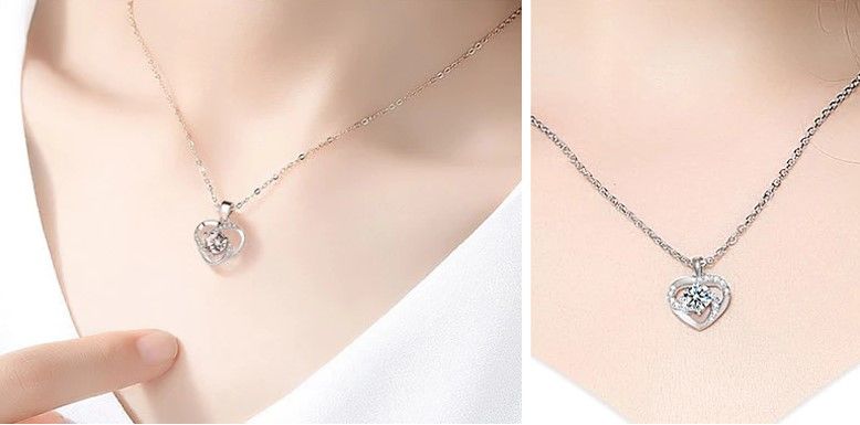 925 Ayar Kalp Modelli Kübik Zirkon Elmas Kolye