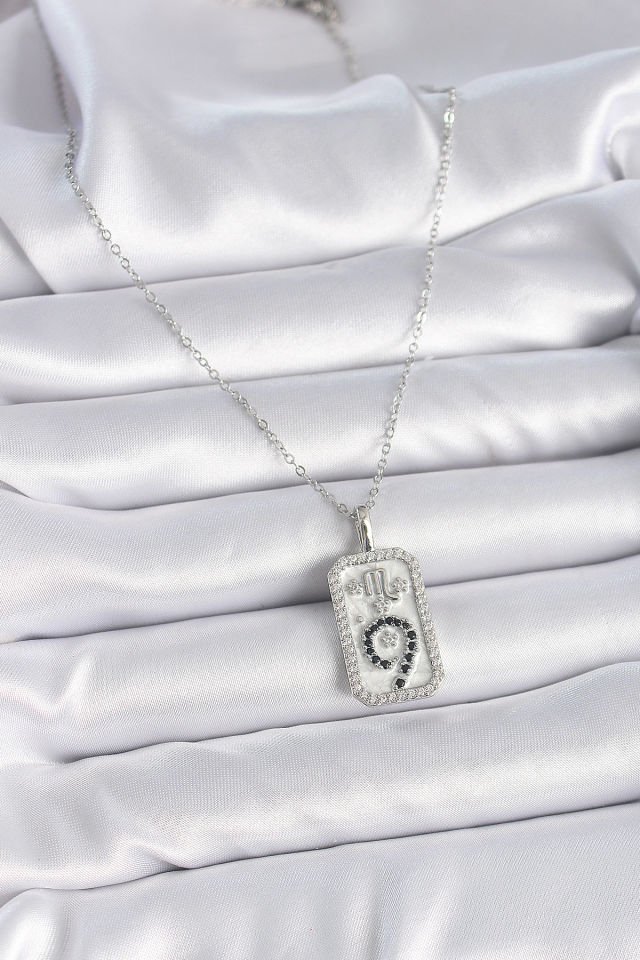 Gümüş Akrep Burcu Zirkon Kolye- 316L Çelik