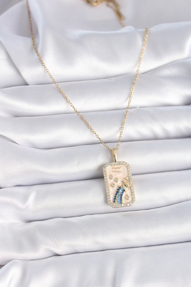 Gold Kova Burcu Zirkon Kolye - 316L Çelik