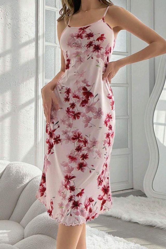 Bella Notte Toz Pembe Sakura Güzelliği Midi Boy Gecelik 15729