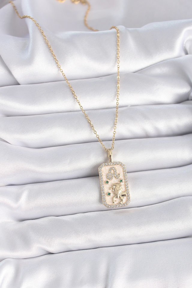 Gold Aslan Burcu Zirkon Kolye - 316L Çelik