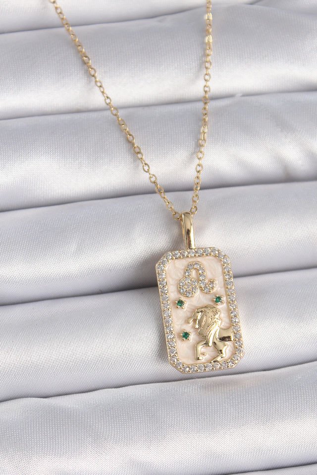 Gold Aslan Burcu Zirkon Kolye - 316L Çelik