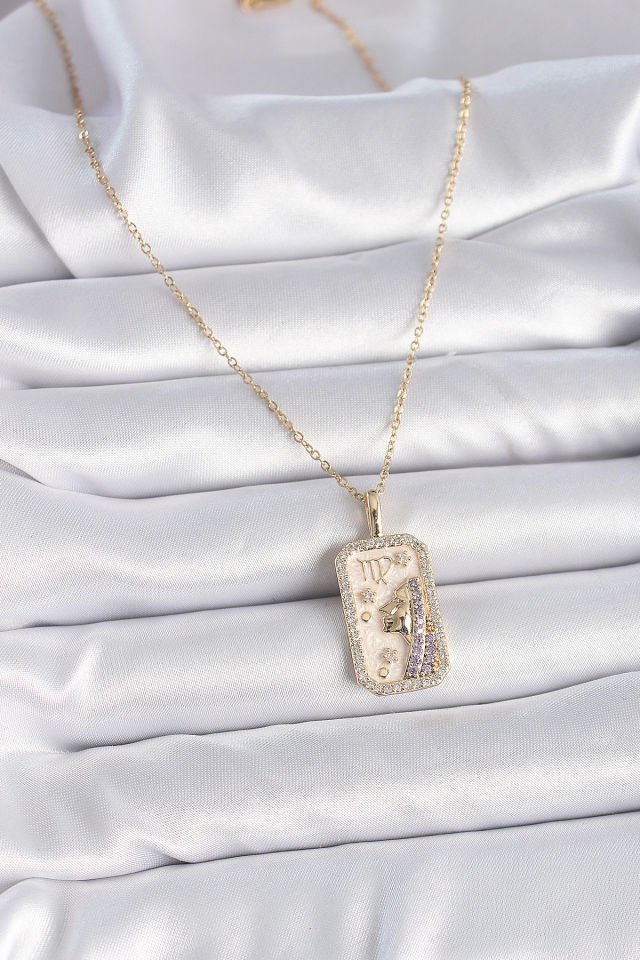 Gold Başak Burcu Zirkon Kolye - 316L Çelik