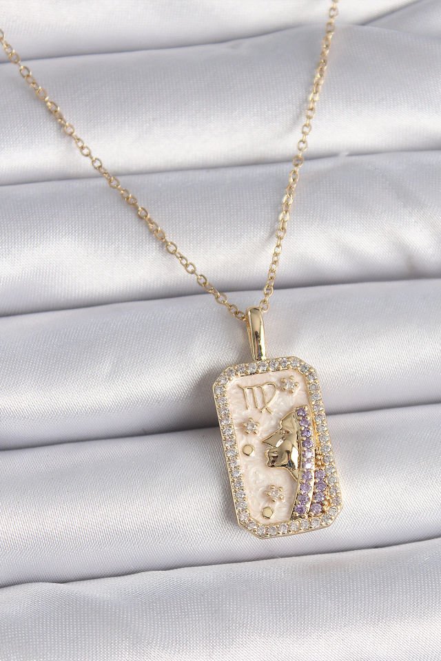 Gold Başak Burcu Zirkon Kolye - 316L Çelik