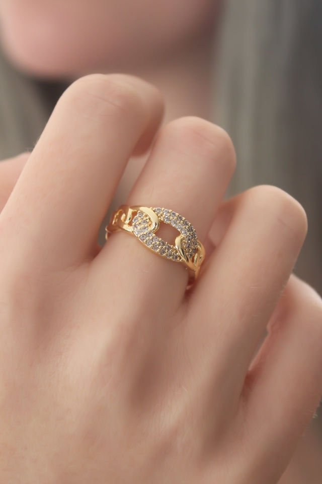 Gold Renk Zirkon Taşlı Kadın Yüzük