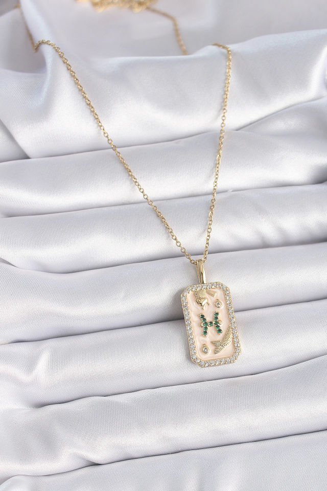 Gold Balık Burcu Zirkon Kolye - 316L Çelik