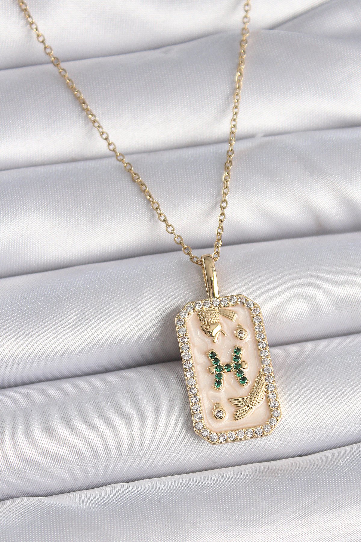 Gold Balık Burcu Zirkon Kolye - 316L Çelik
