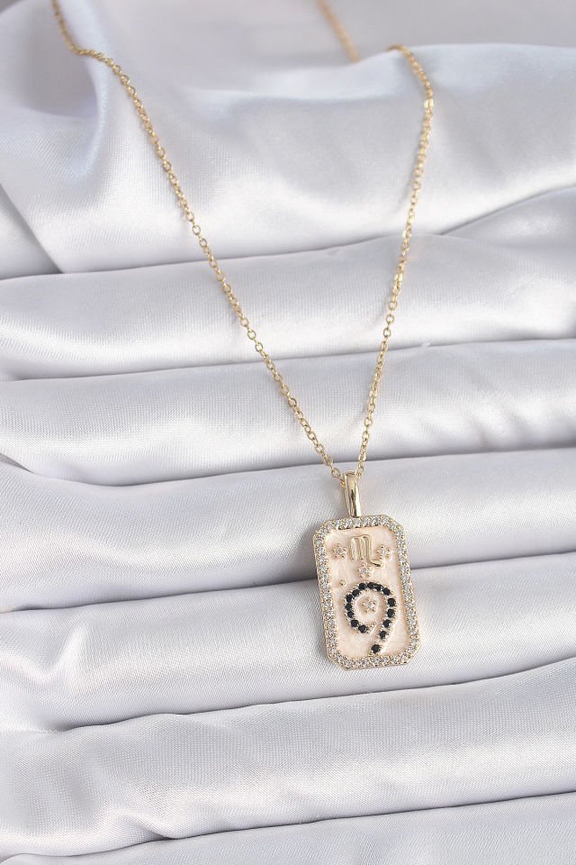 Gold Akrep Burcu Zirkon Kolye - 316L Çelik