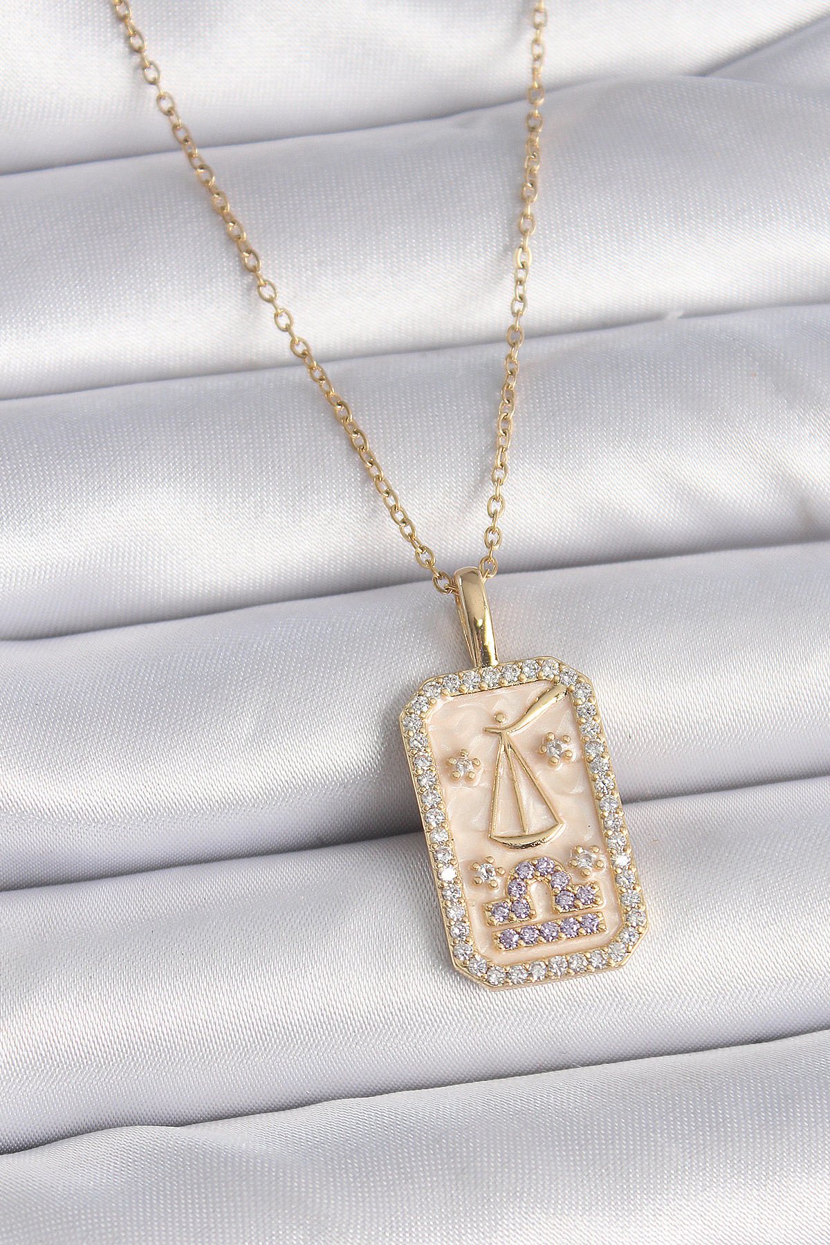 Gold Terazi Burcu Zirkon Kolye - 316L Çelik