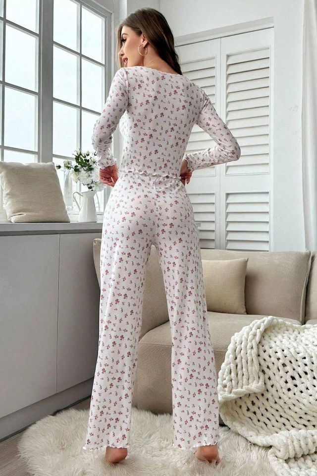 Bella Notte Ekru Sonbahar Romantizmi Uzun Kollu Pijama Takımı 7020