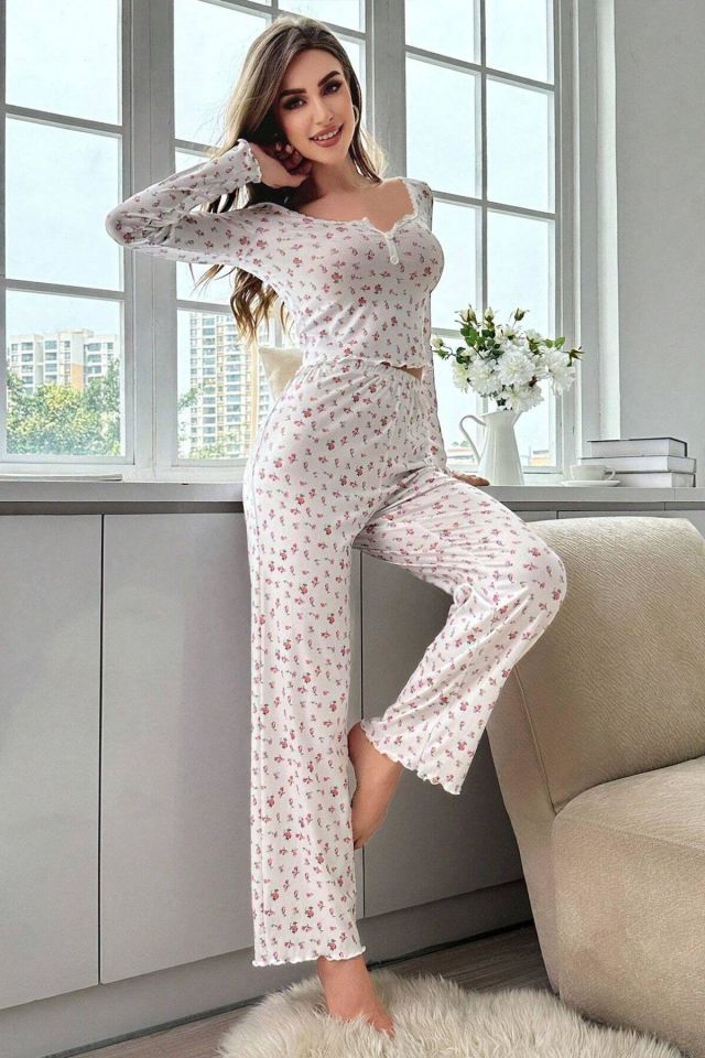 Bella Notte Ekru Sonbahar Romantizmi Uzun Kollu Pijama Takımı 7020