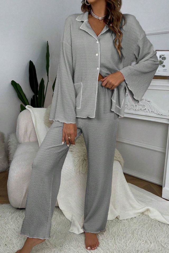 Bella Notte Gri Geniş Uzun Kollu Sonbahar Pijama Takım 7053