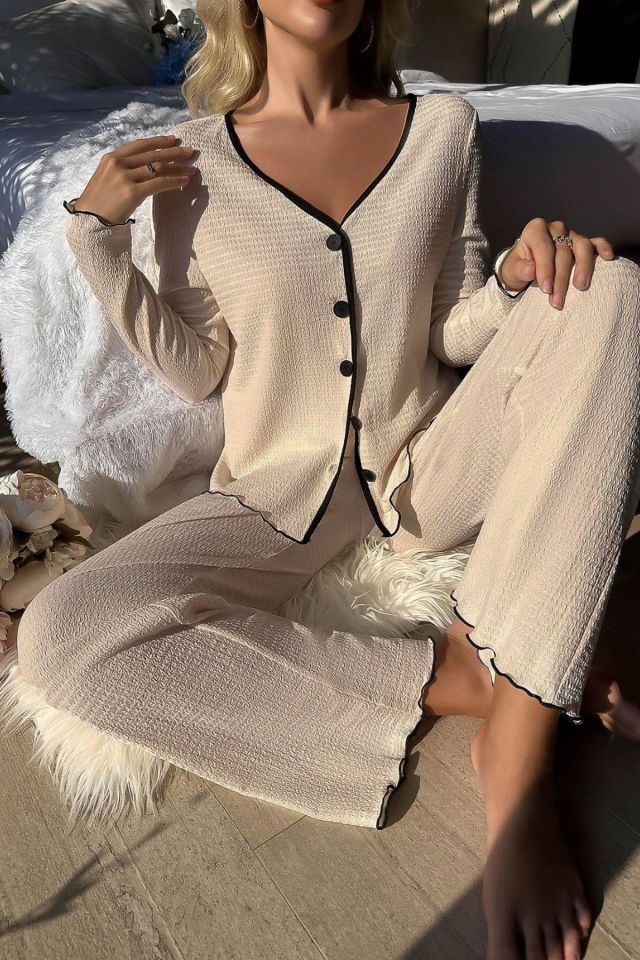 Bella Notte Açık Bej Konforlu Ev Giyim Pijama Takımı 7050