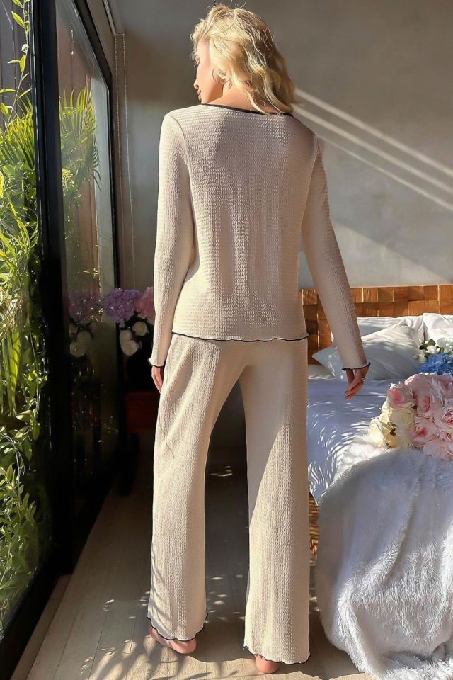 Bella Notte Açık Bej Konforlu Ev Giyim Pijama Takımı 7050