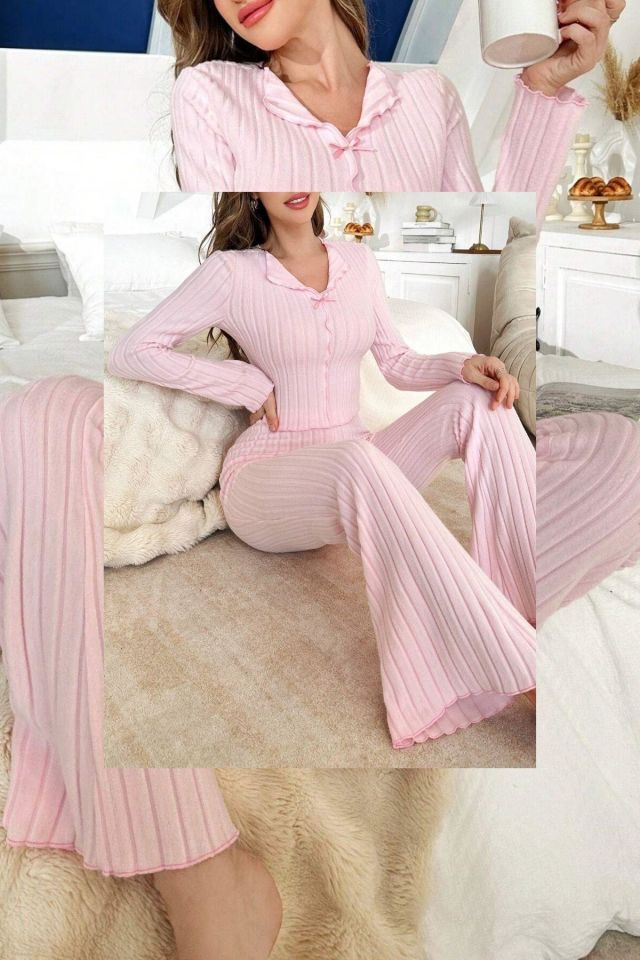 Bella Notte Pembe Fiyonk Detaylı Pamuklu Pijama Takımı 7097