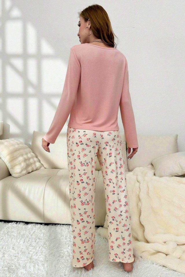 Bella Notte Toz Pembe V Yaka Pamuklu Pijama Takımı 7087