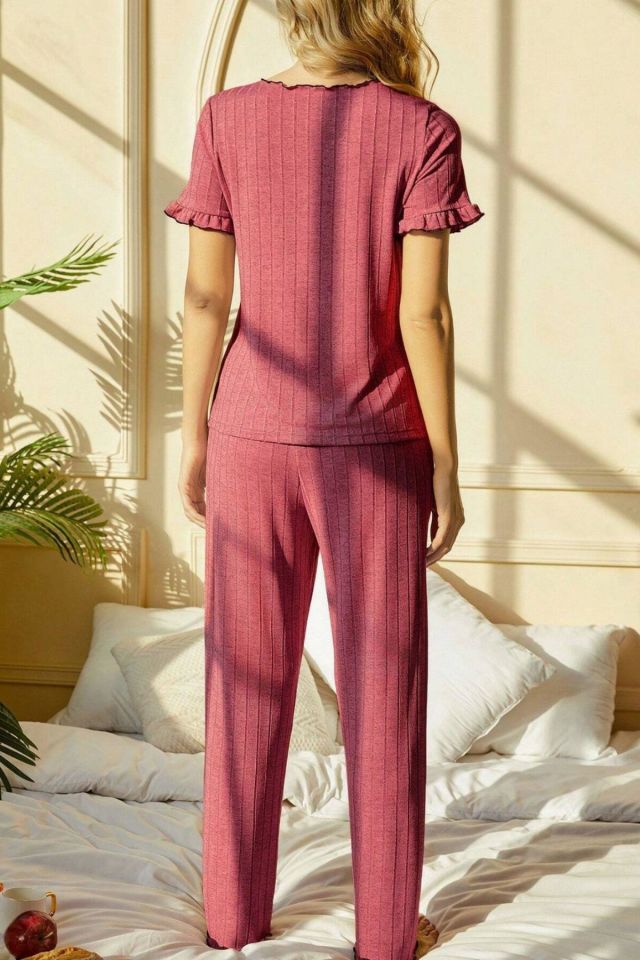 Bella Notte Gül Kurusu Kısa Kollu Pamuklu Pijama Takımı 7109