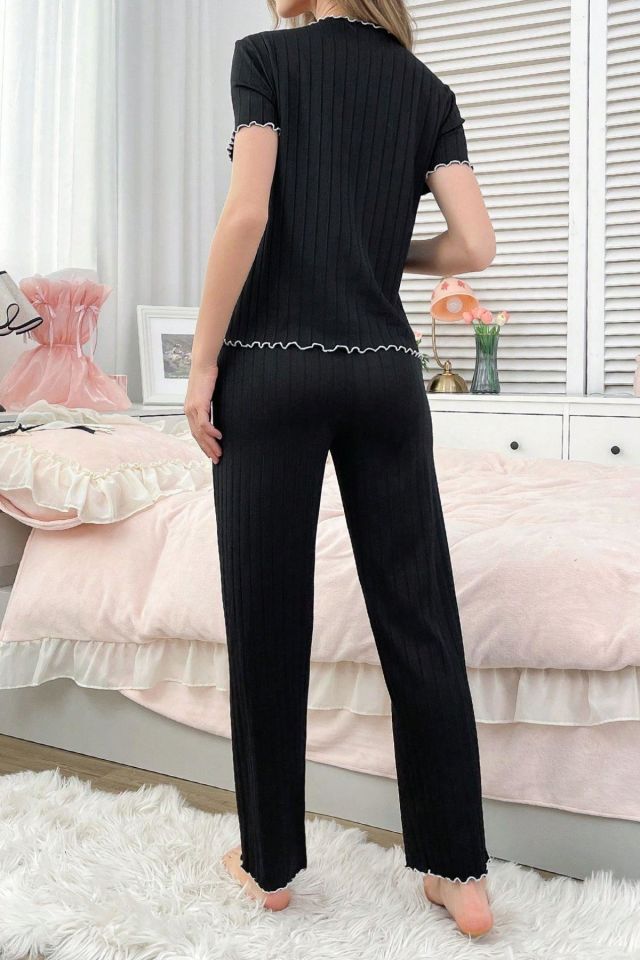 Bella Notte Siyah Rahat ve Şık Siyah Pamuklu Pijama Takımı 7121