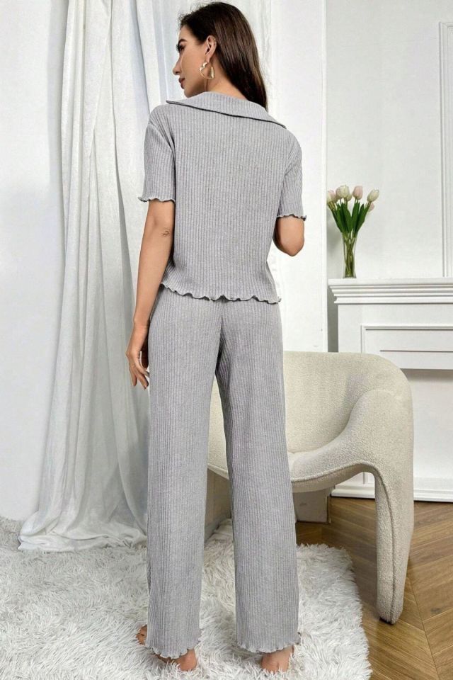 Bella Notte Gri Kısa Kollu V Yaka Pamuklu Pijama Takımı 7115