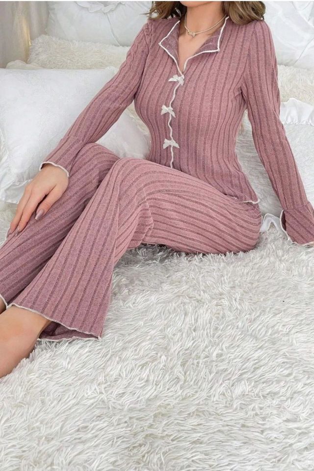 Bella Notte Siyah Kısa Kollu Kurdale Detaylı Pijama Takımı 7153