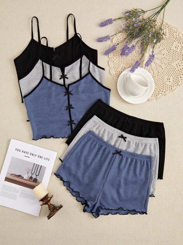 Bella Notte 3 Renk 6 Parça Pamuklu Şort Pijama Takımı 7709
