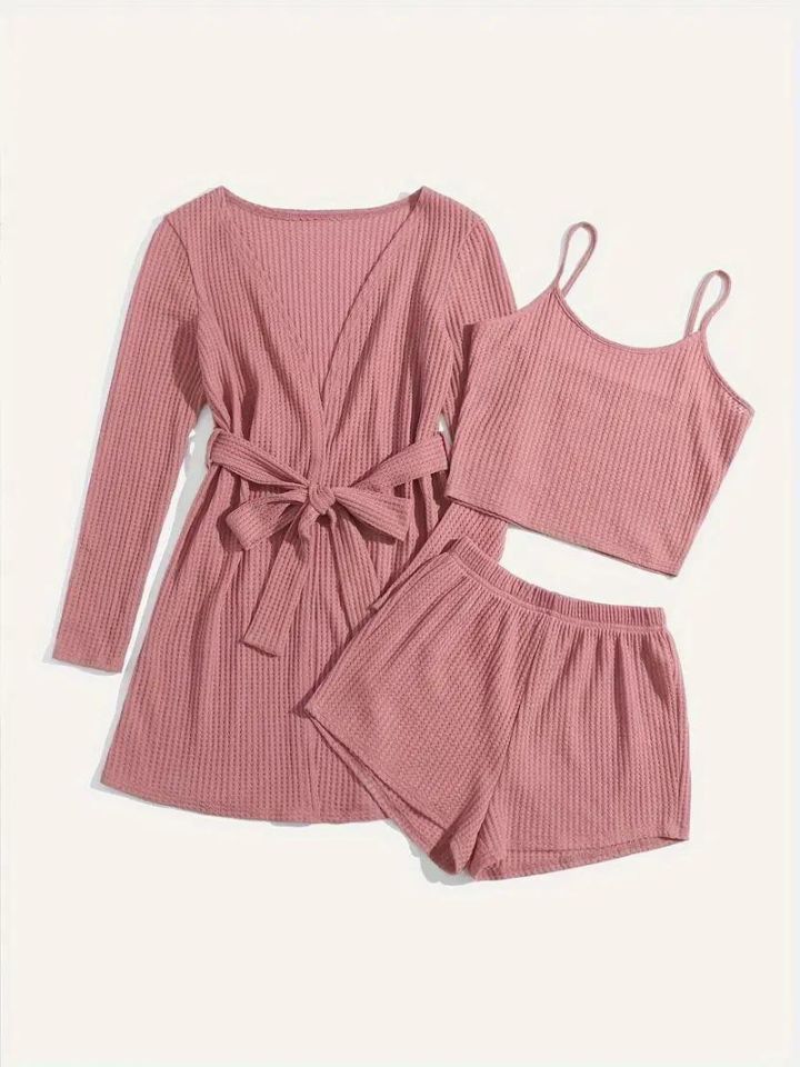 Bella Notte Gül Kurusu Pamuklu 3 Parça Sabahlık ve Pijama Takımı 7599